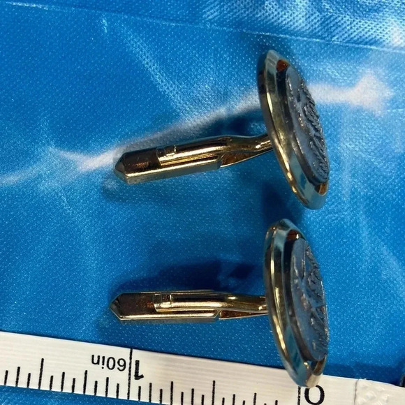 Crete  Coin Silver and Gold Tone Cuff Links Cufflinks - Vintage - Picture 8 of 14